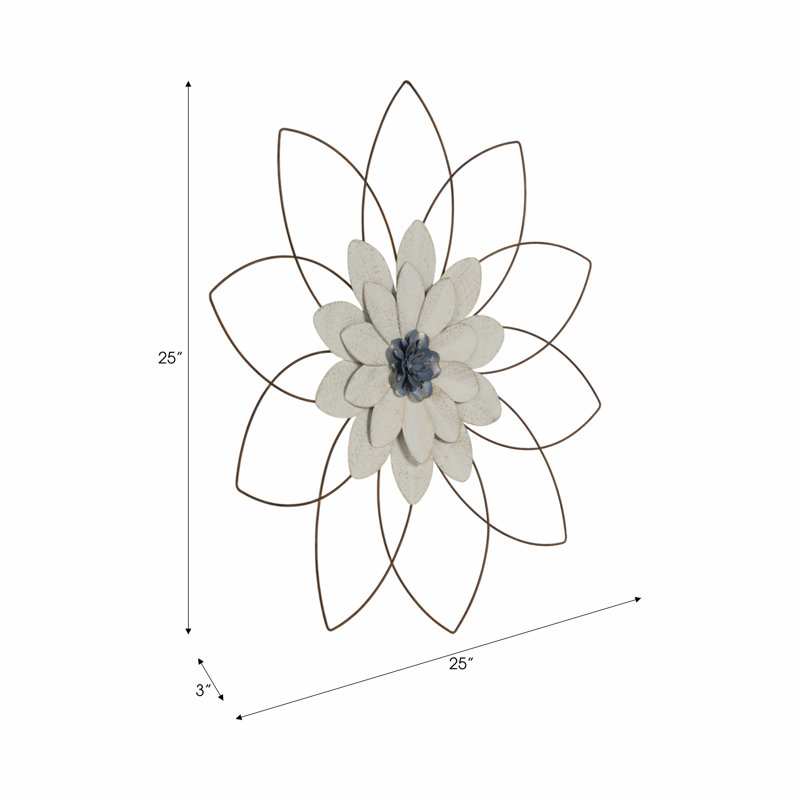 Yousaf Metal Floral Wall Decor with Layered Petals and Openwork Frame, Blue, 25" H x 25" W x 3" D