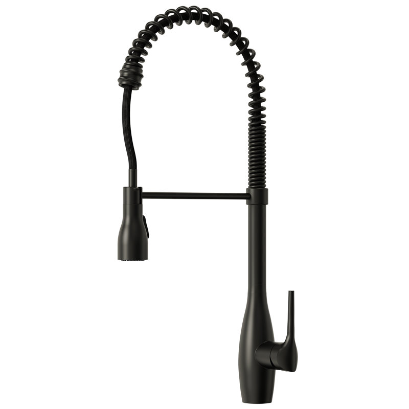 Commercial Style Dual Function Single Handle Pull Down Kitchen Faucet, Matte Black