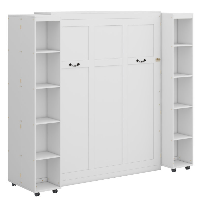 Lit escamotable mural Murphy avec portes de rangement, Blanc