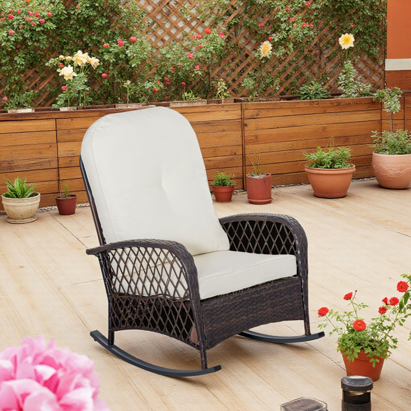 Chaise berçante d'extérieur en osier avec siège large et chaise berçante à coussin épais
