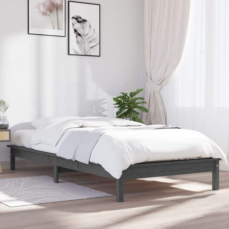 Bed Frame Solid Wood, grey, 180 x 200 cm