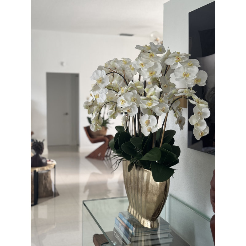 Vivien Gold Vase With Phaleanopsis Orchids, White