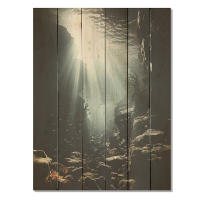 «Underwater Fish Coastal Dream - Coastal Coral Under Water Wood, art mural sur bois de pin naturel