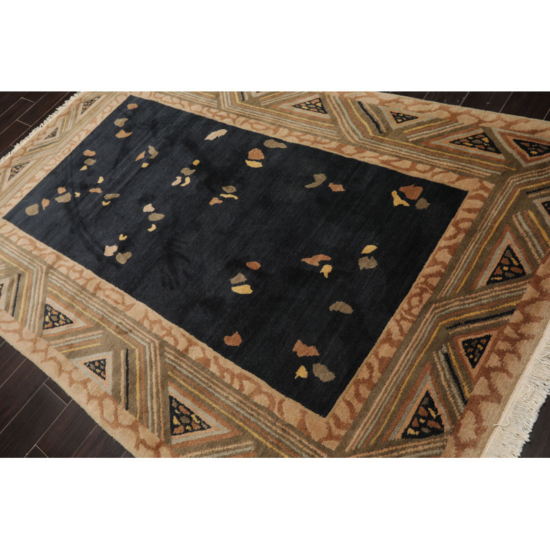 Tapis art déco néo-zélandais en laine noué à la main 5 pi 6 po x 8 pi 4 po