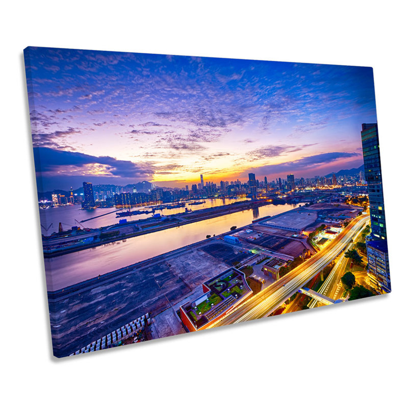 Hong Kong City Sunset - Wrapped Canvas Print, 30.5cm H x 45.7cm W x 2cm D
