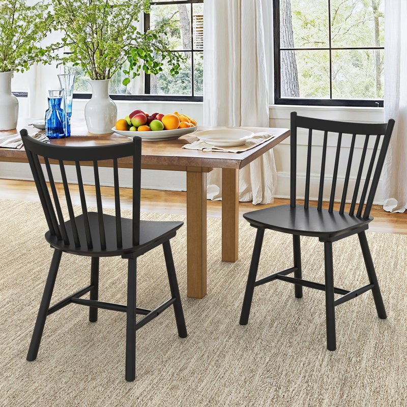 Solid Wood Windsor Back Side Chairs And Dining Chairs, Black
