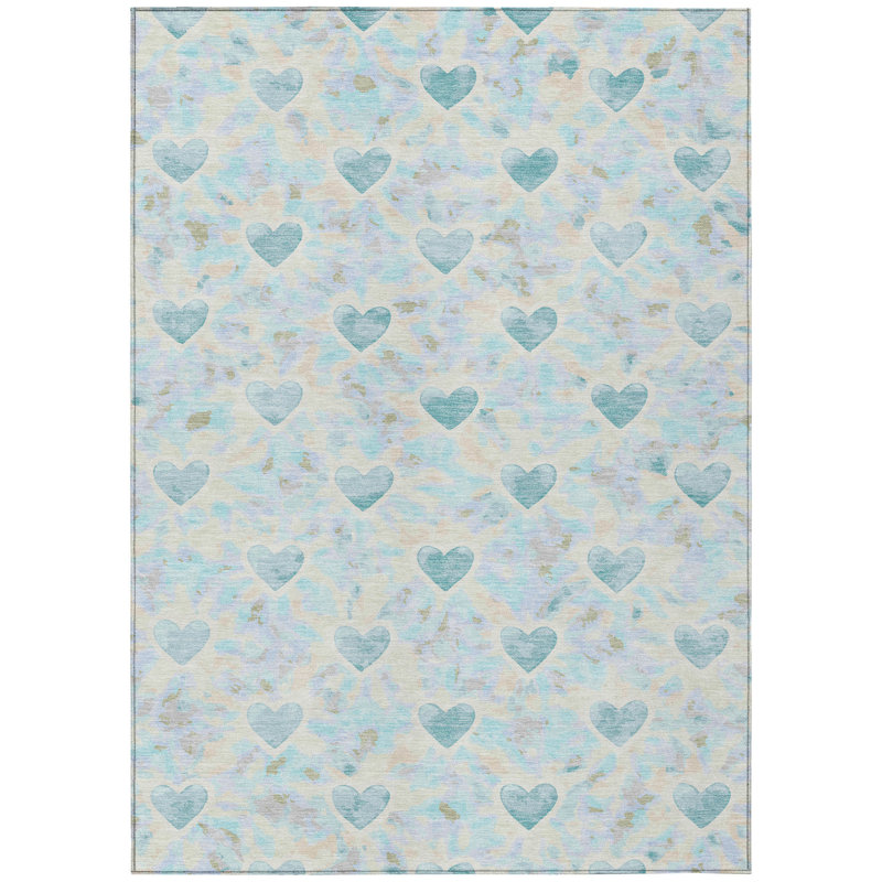 Machine Washable Indoor/Outdoor Chantille ACN2601 Kids Rug, Teal, 8' x 10'