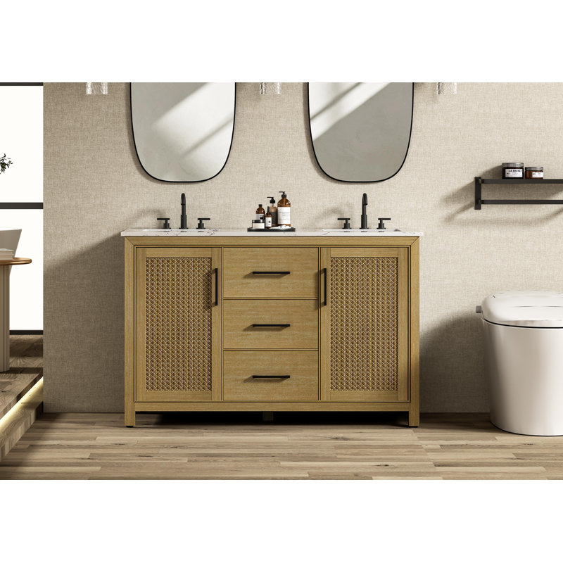 Meuble-lavabo double 54 po, Lin chêne