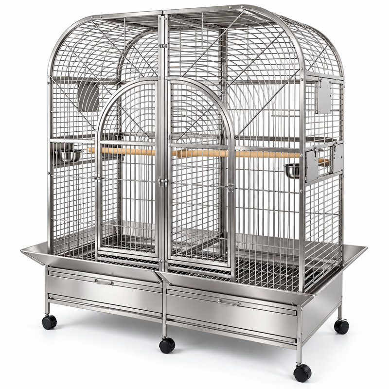 Cage à ara 64 "x 64" en acier inoxydable avec séparateur par A&E, Gray