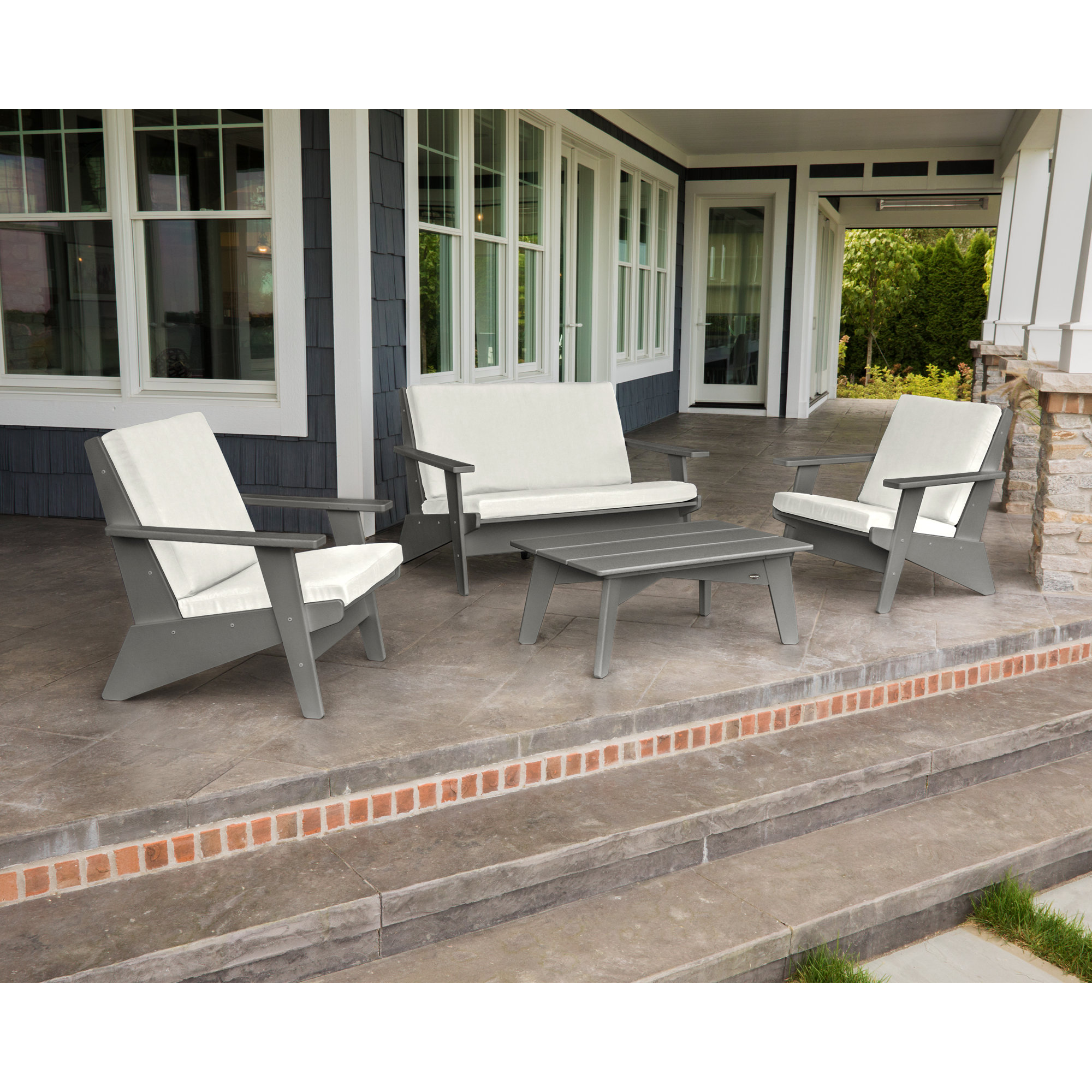 Riviera Modern Lounge 4-Piece Set, Slate Gray, Natural Linen