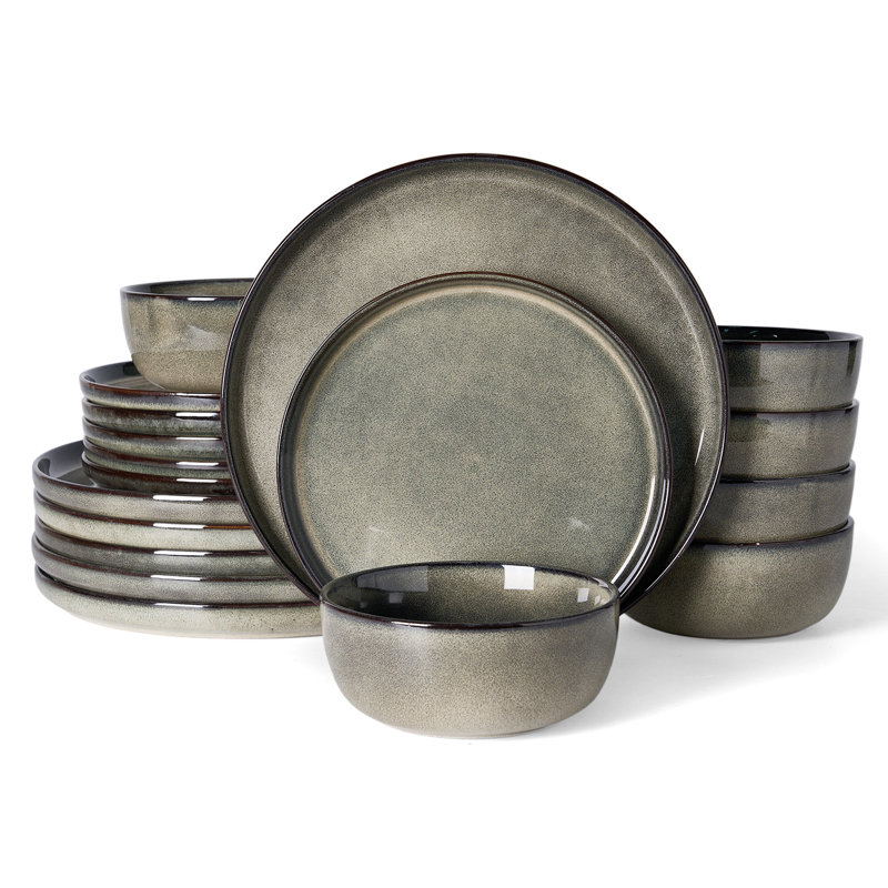  18 Pieces Dinnerware Set - Service for 6, Greenish Brown, Greenish Brown