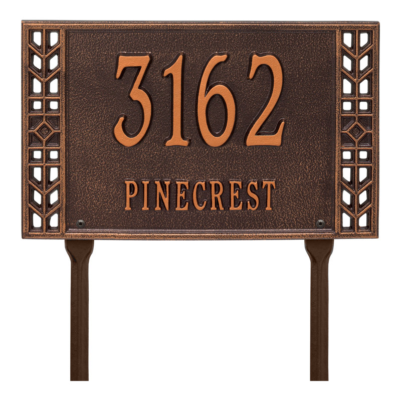 Boston Personalized Standard 2-Line Lawn Address Sign, Antique Copper, Yes