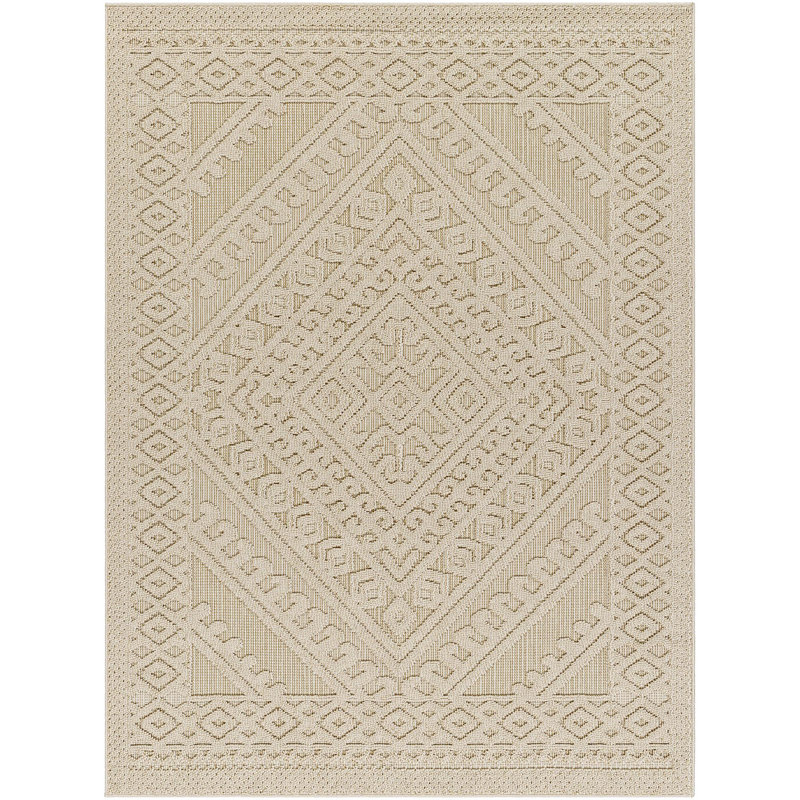 Tapis oriental / extérieur en polypropylène tissé à la machine James-Daniel ivoire / brun clair, Rectangle 7 pi 10 po x 10 pi