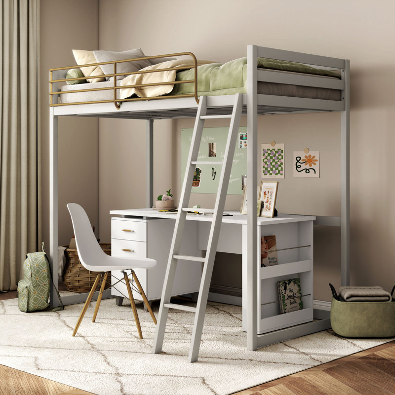 Audreena Metal Loft Bed, Twin, Dove Gray