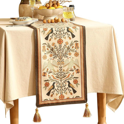 Decorative Linen Table Runner 71 Inches Long,Floral Print Rustic...