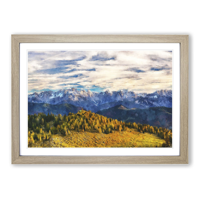 View of the Alps in Austria - Picture Frame Graphic Art, Oak, 48cm H x 65cm W x 2cm D