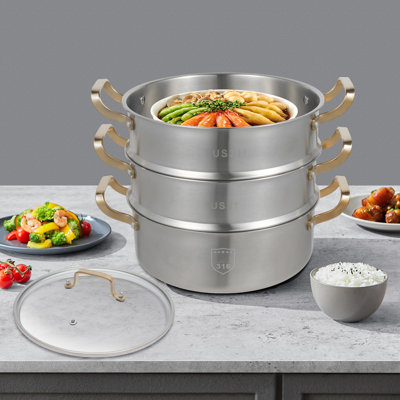 3-Tier Stainless Steel Steamer Pot with Visual Lid