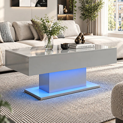 Alpena High Gloss LED Rectangle Coffee Table with Open Storage