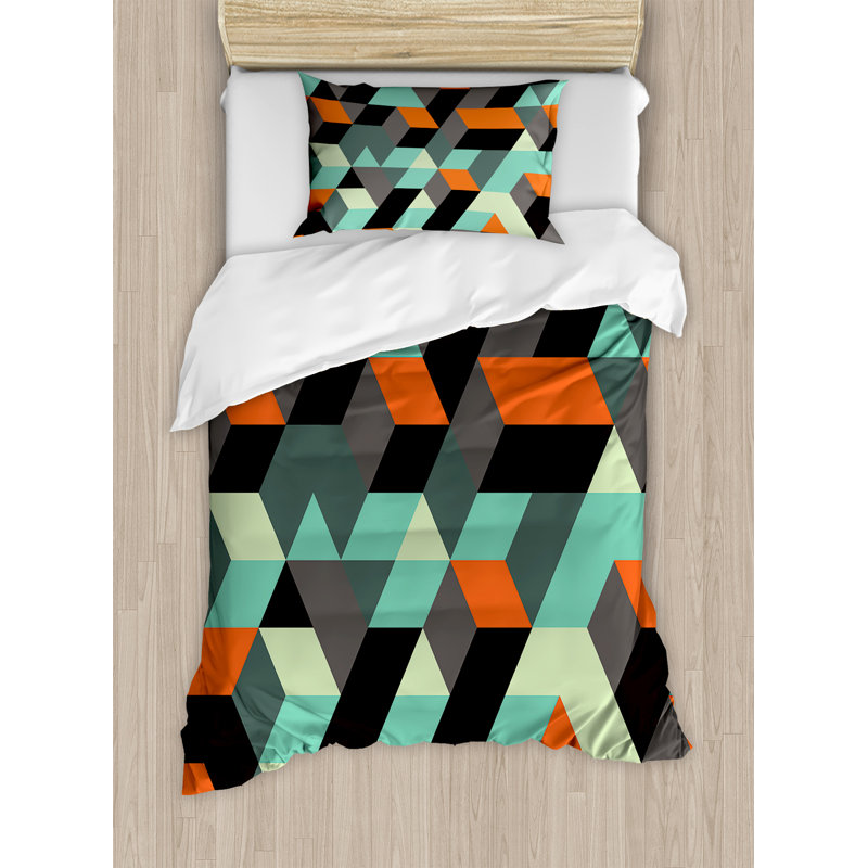 Modern & Contemporary Geometric Shapes Duvet Cover, Twin Duvet Cover + 1 Standard Sham