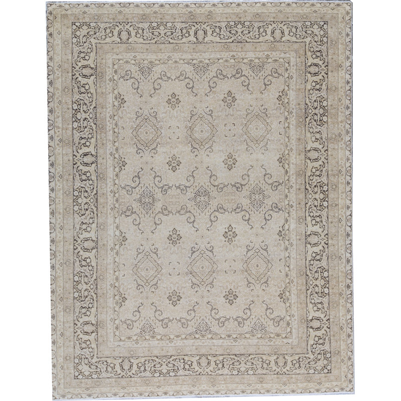 Tapis beige et brun noué à la main de haute qualité