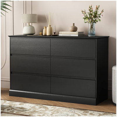 6 Drawer Double Dresser, 47.2" Chest Of Drawers, Modern Bedroom Dresser for Closet and Living Room, Black