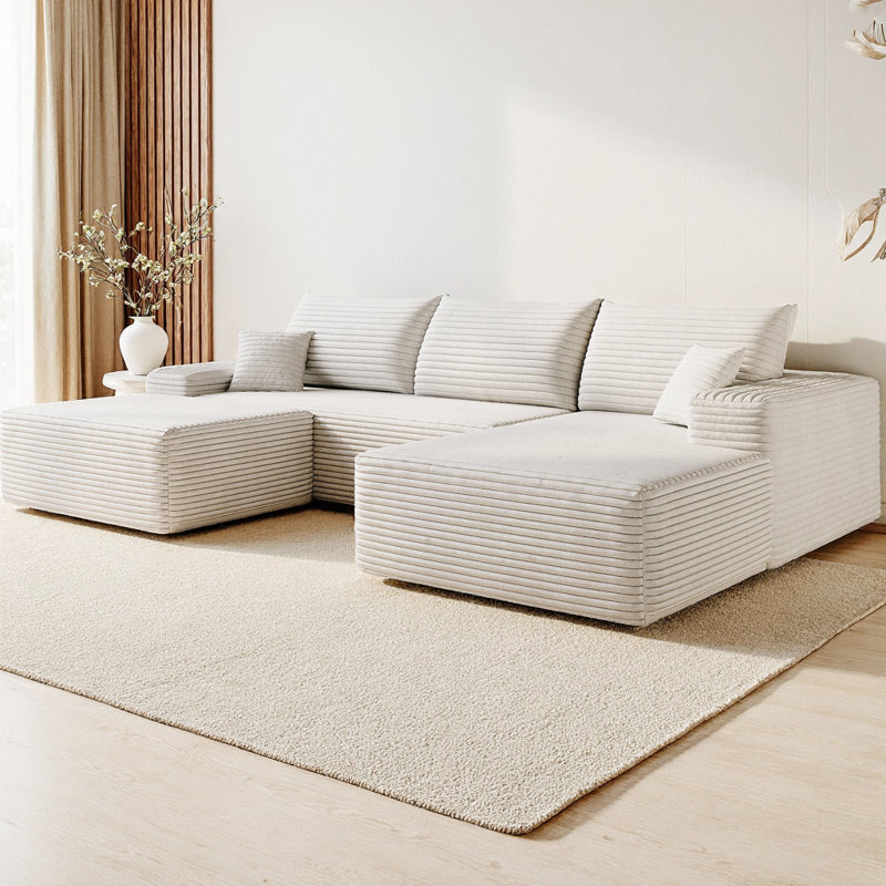 Canapé modulaire en forme de U avec repose-pieds Boneless 107 po, siège d'angle en velours côtelé moelleux, mobilier de salon minimaliste moderne, aucun assemblage requis