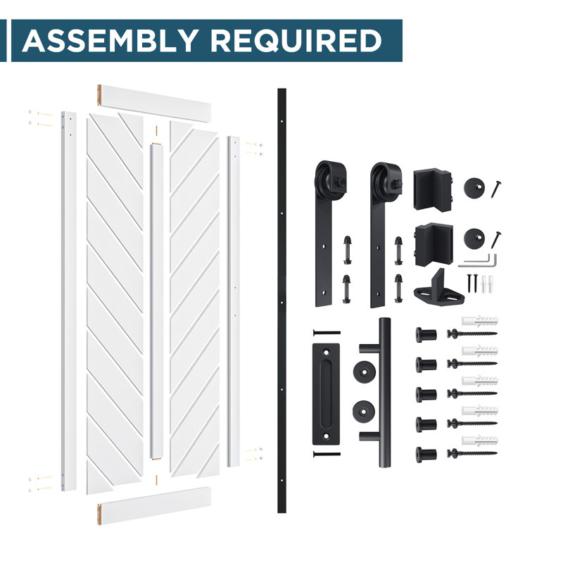Height Chevron Manufactured Panelled Wood Barn Door with Installation Hardware, 42" x 84"