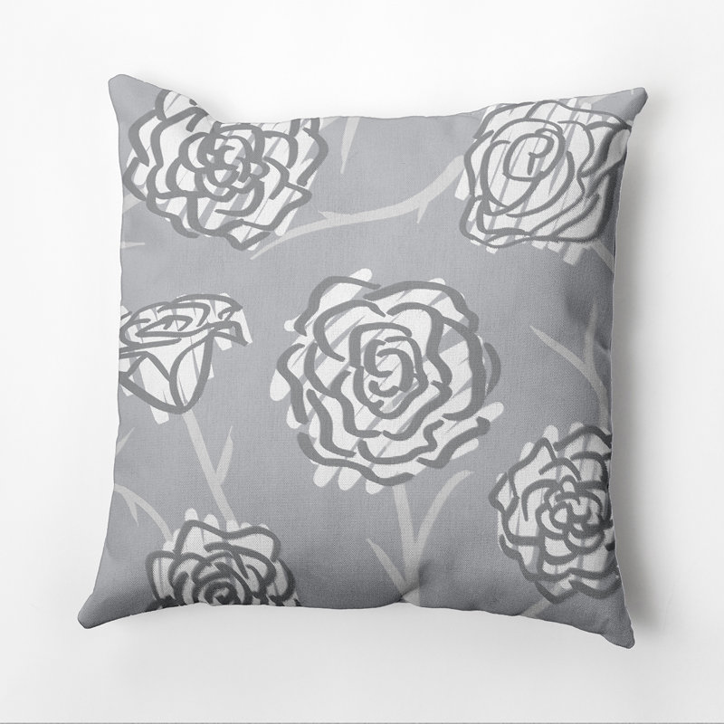 Botanical Blooms Floral Reversible Throw Pillow, 16" H x 16" W, Gray