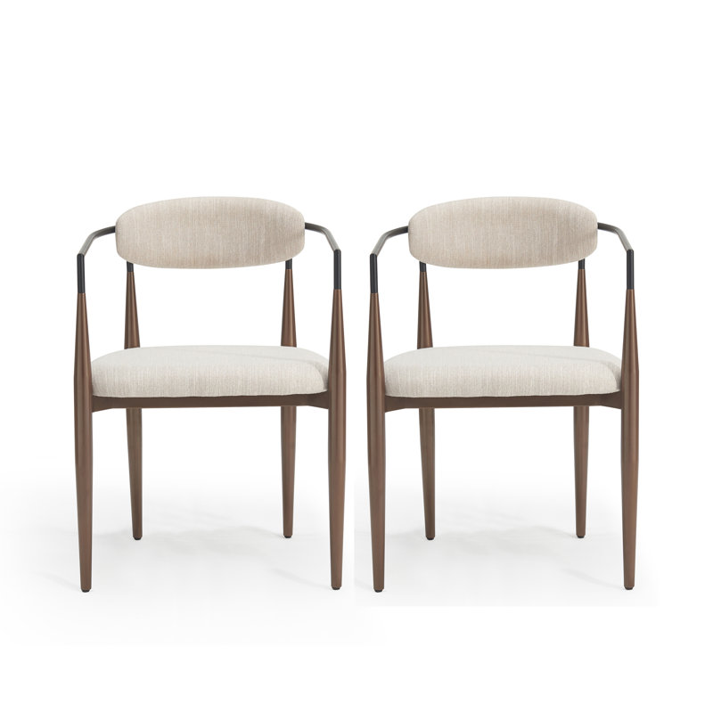 Nayalis Low Back Upholstered Dining Chairs, Beige Fabric, Coffee/Black