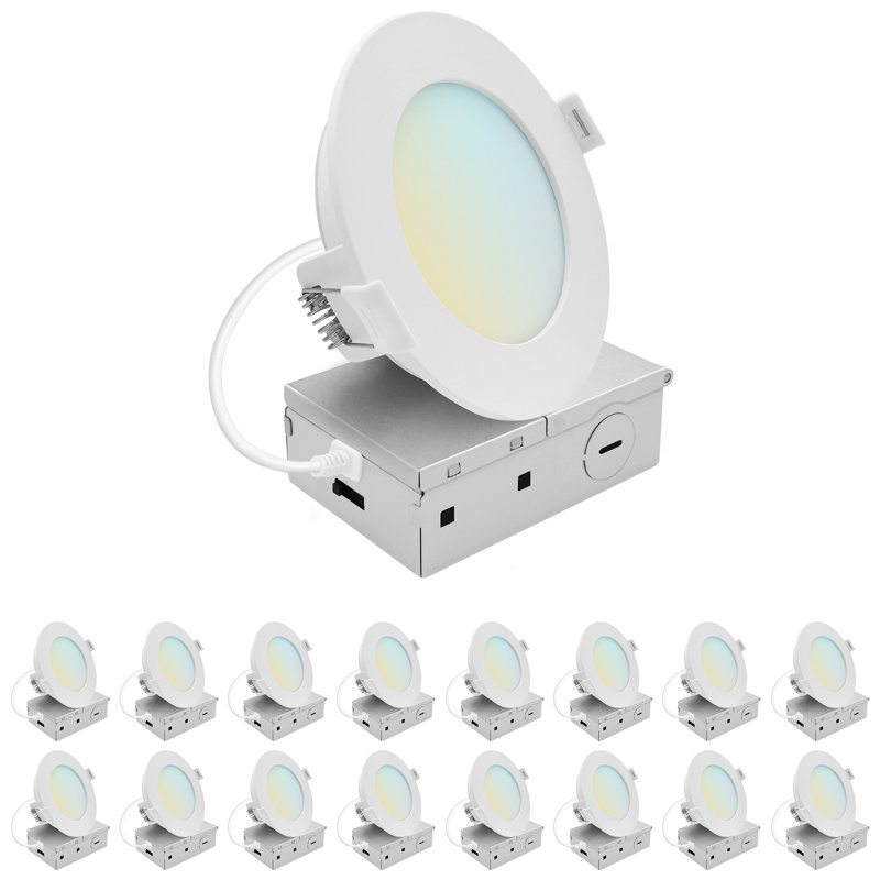 Luxrite 4 po Éclairage encastré à DEL, mini projecteur rétroéclairé ECO, 5CCT 2700K-5000K, 1000LM, 11W, faisceau à intensité variable à 100 °, triac 10% à 100% classé ETL
