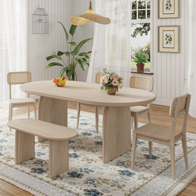 Ensemble de table de salle à manger 6 pièces avec banc, table de cuisine ovale de style moderne et chaises pour des réunions de famille confortables