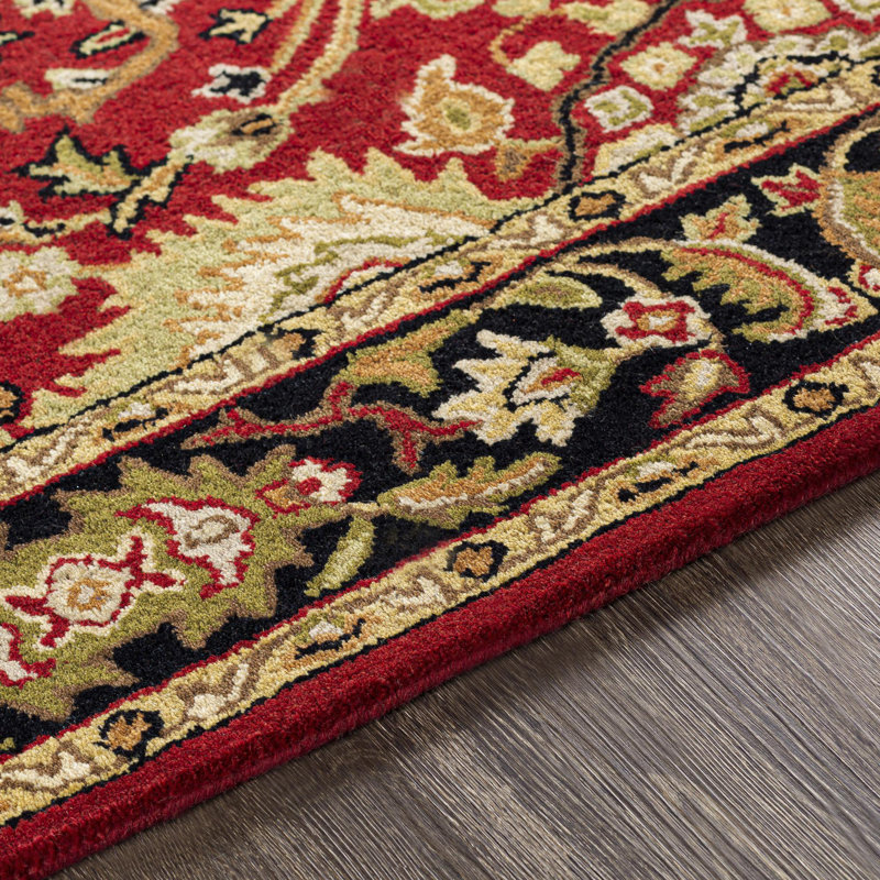 Graziani Oriental Hand-Tufted Wool Burgundy/Black Area Rug, Square 8'
