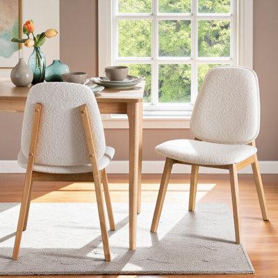 Fannie Upholstered Dining Chair Set of 2, Natural and White, Mid-Century Modern Side Chair with Solid Wood Frame and Rounded Backrest by George Oliver