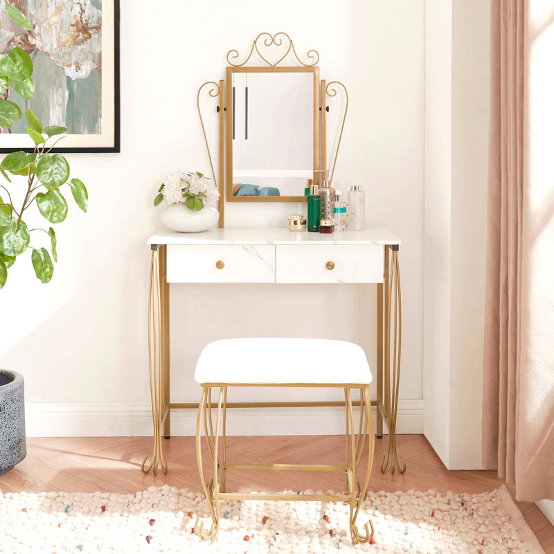 Ensemble de coiffeuse avec tabouret et bureau de maquillage avec rangement