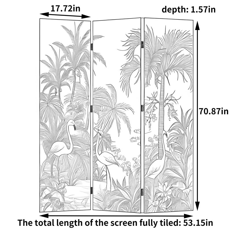 Paravent Tropical Jungle, H 70,87 po x l 53,15 po x P 1,57 po