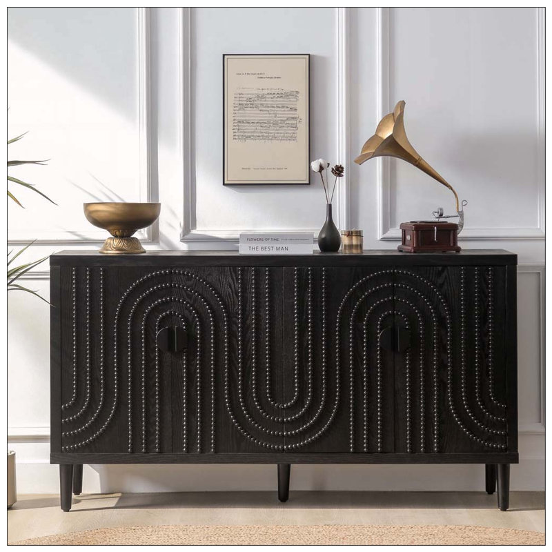 Cabine de rangement moderne en bois noir, 59 pouces - noir