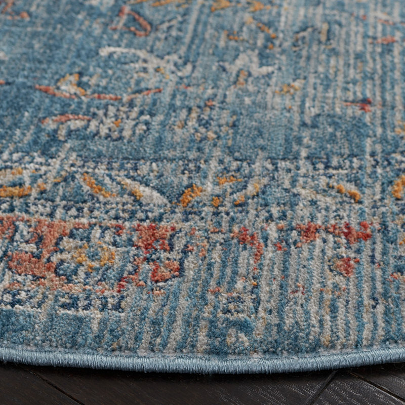 Tapis oriental bleu marine / rouge Rumsey, Carré 6 pi 7 po