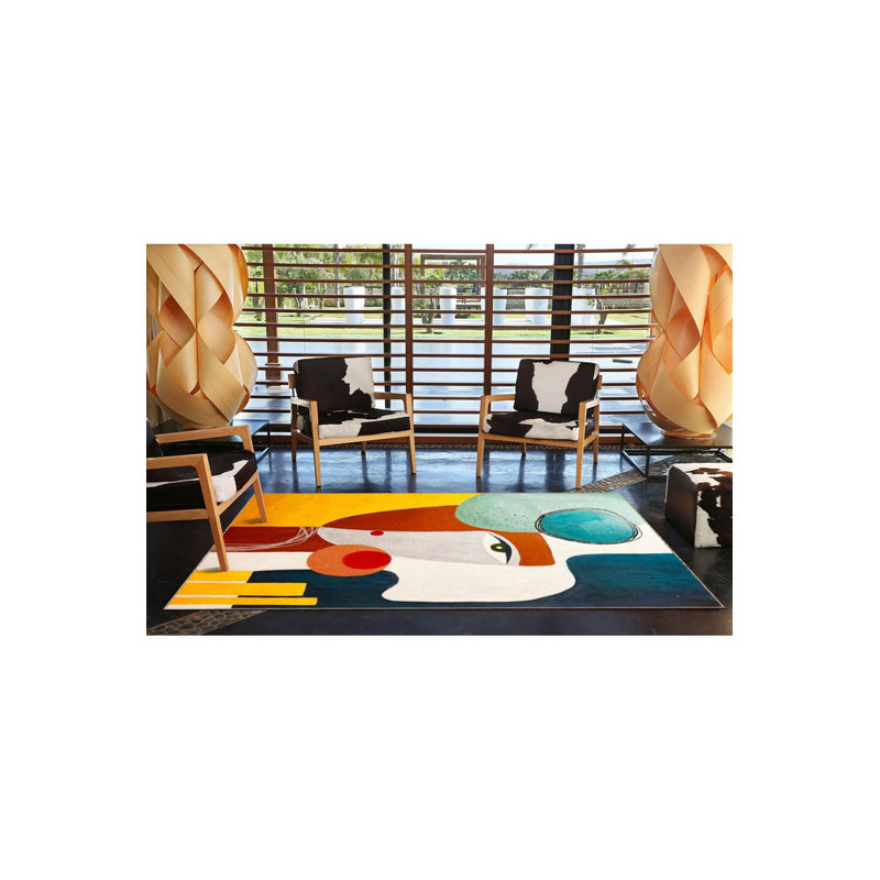 Face Patterned Woven Base Machine Washable Rug, Runner 2'6" x 9'10" Rug Pad Included