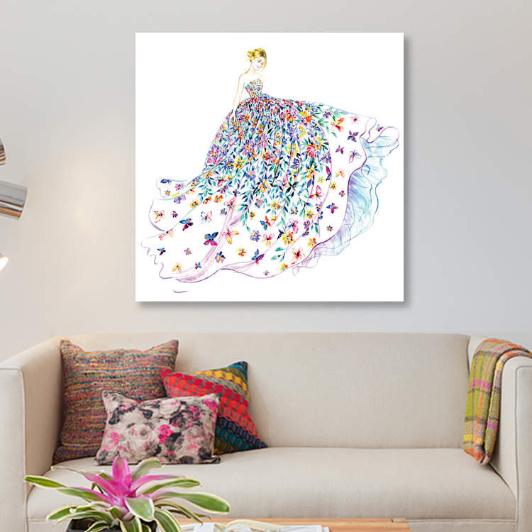 « fleur papillon de la commode », impression sur toile, H 48 po x l 48 po x P 1,5 po, Toile tendue, Pas de tapis