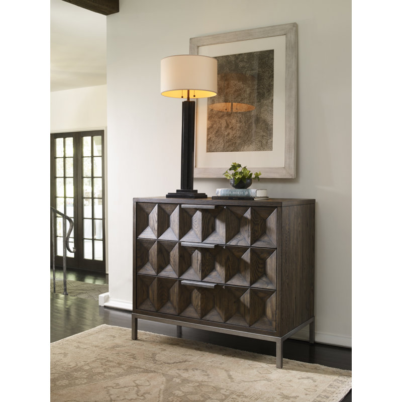 Camden Solid Wood Accent Chest, White Rustic/Pewter