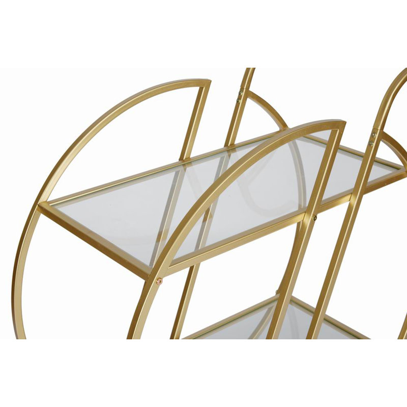 Gold Bar Carts For The Home Bar Serving Cart, Rolling Bar Cart Gold With Lockable Caster Wheels, Glass Bar Carts With 2 Mirrored Shelves, Storage Round Wine Carts For Kitchen, Party