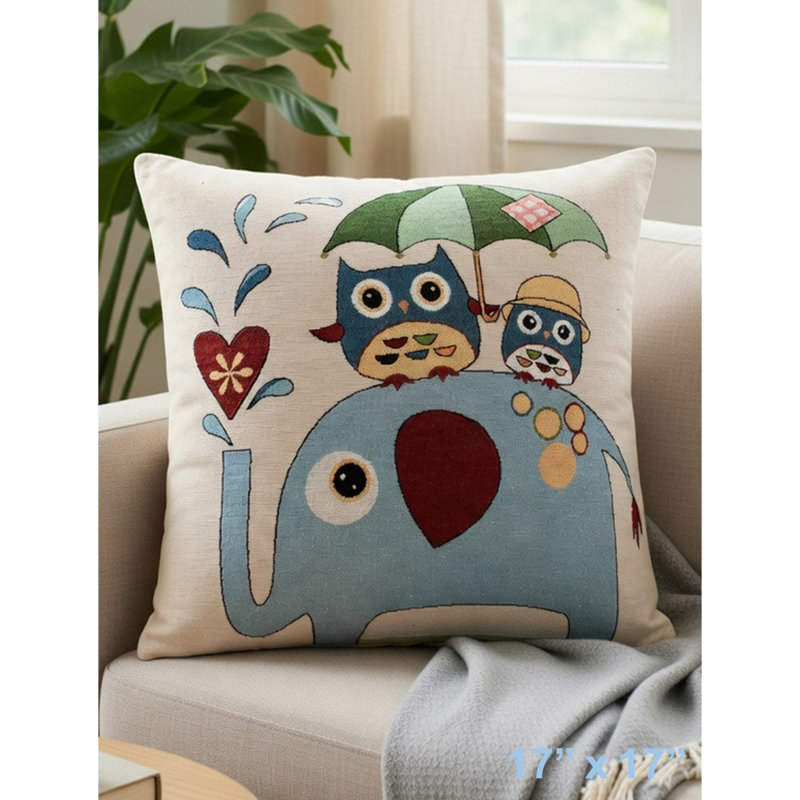 Coussin Elephant and Owls Under An Umbrella