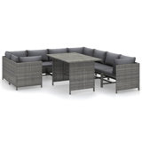 Avio 9Pc Outdoor Modular Sofa Set, Square Coffee Table, Gray Rattan