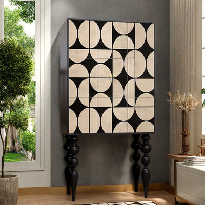 Double-door geometric pattern accent cabinet