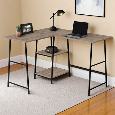Leyton Brown Finish Modern Computer Desk with Black Metal Leg, 29.71" H X 41.76" W X 47.05" D