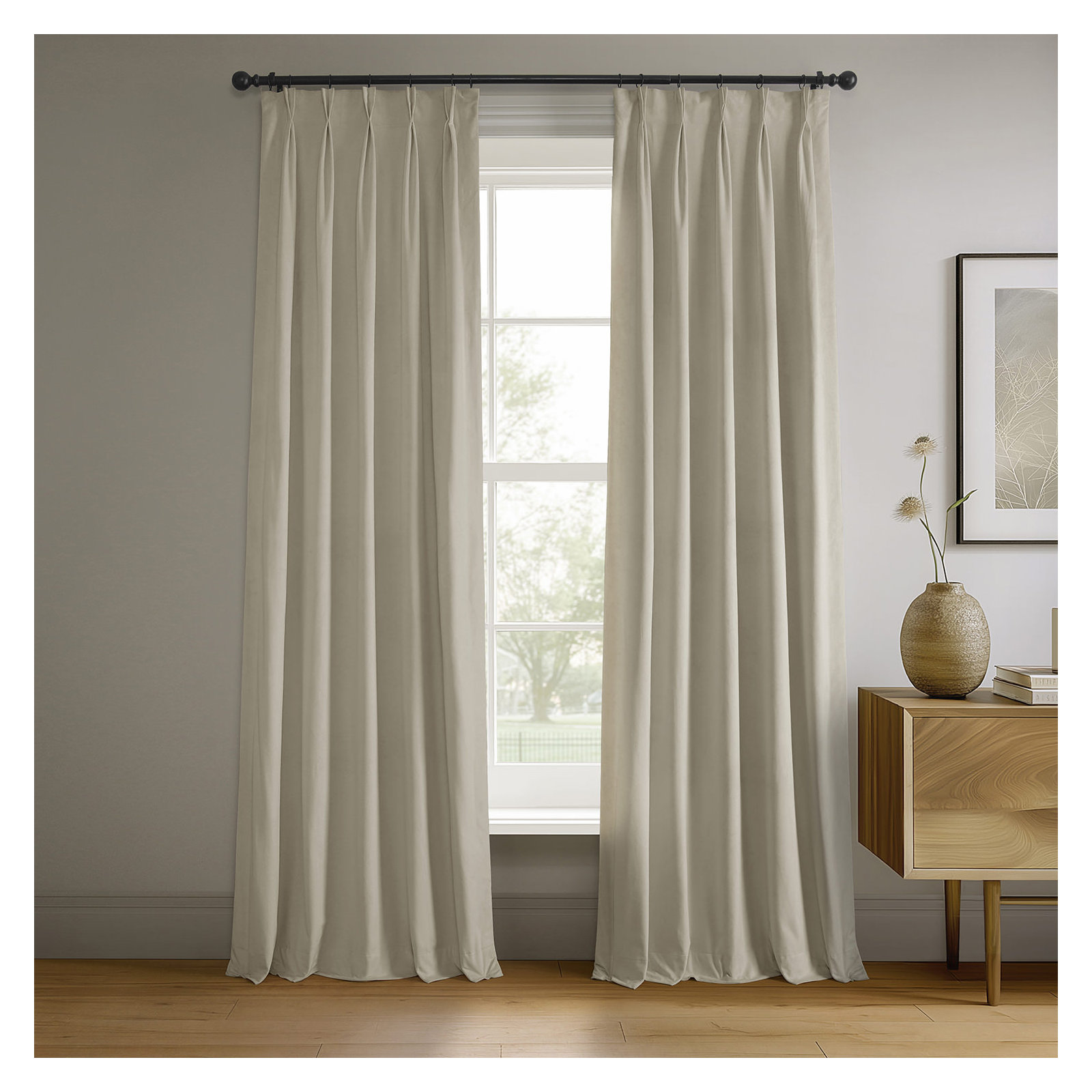 Balone French Pleat Signature Velvet Curtains for Bedroom Blackout Curtains for Living Room Single Panel, 25" W x 84" L
