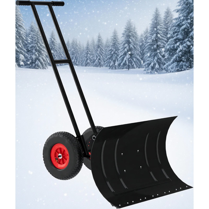 Double Rod Snow Shovel Pusher, with Wheels, 16.5" H x 29" W x 24.4" D
