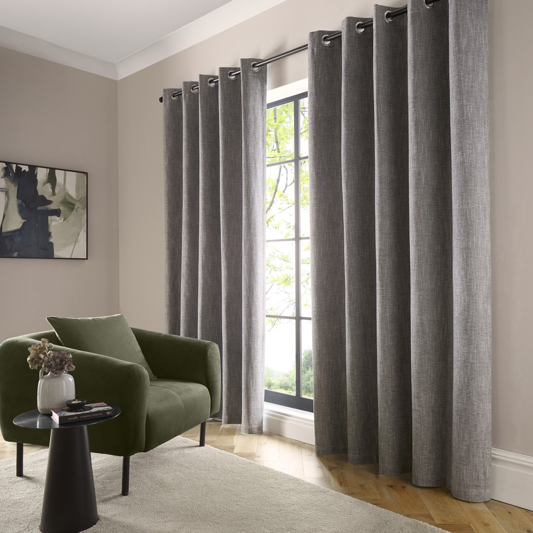 Curtina Unisex Grey 'Boucle Chenille' Woven Blackout Eyelet Curtains In | : 229 Cm Width X 229 Cm Drop - Image 5