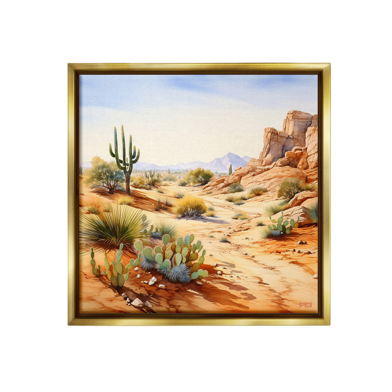 "Scenic Desert Plateau" par RB sur, H 18 po x l 18 po, Cadre flottant métallique doré