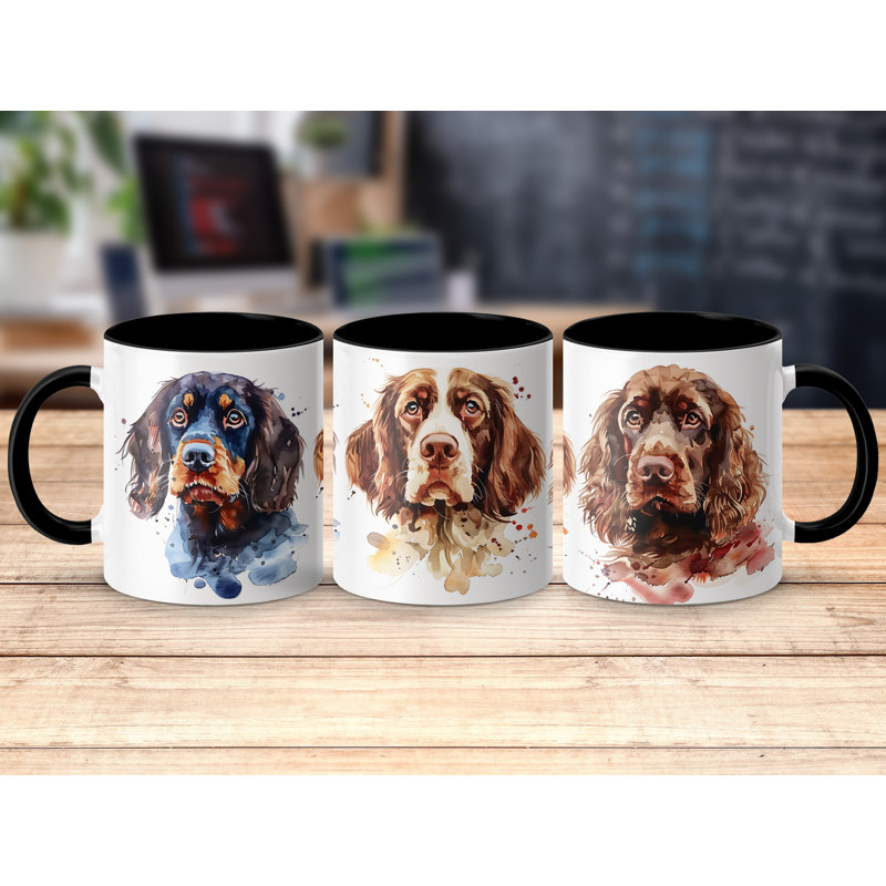 11oz Watercolour Spaniel Dogs Design Coffee Mug, Black, 2